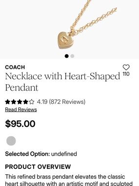 Coach Gold Heart Charm Pendant Necklace